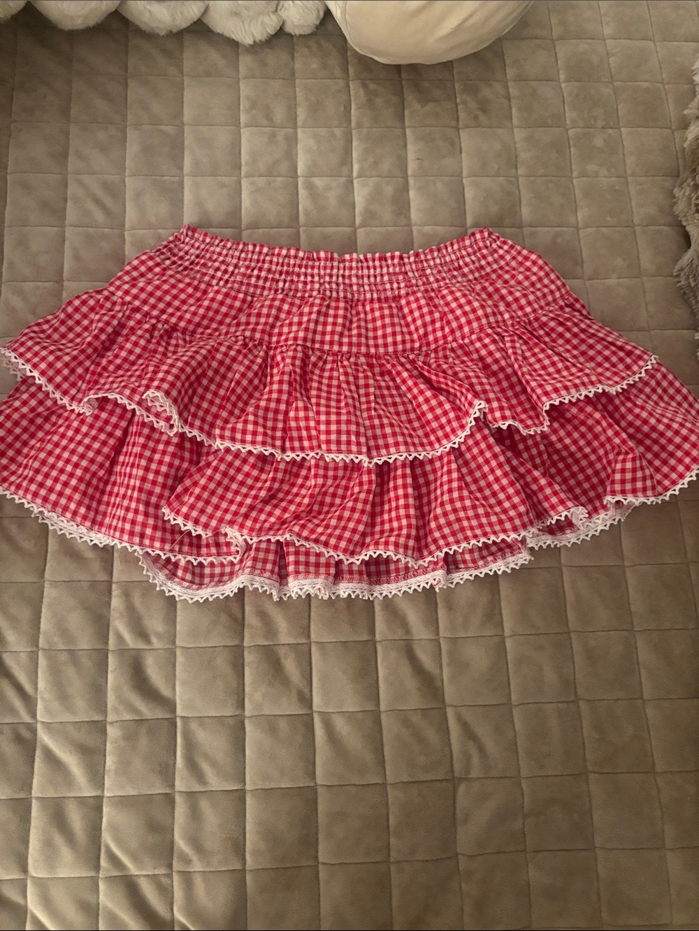 Red Gingham Tiered Ruffle Skirt - Women super cute💓